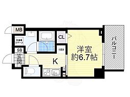 レジリエント江坂穂波町 1Kの間取図画像