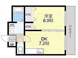 パレス東洋小松館 1DKの間取図画像