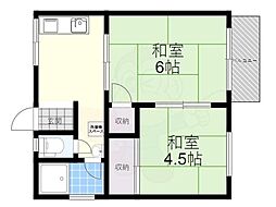 上田アパート西棟 2DKの間取図画像