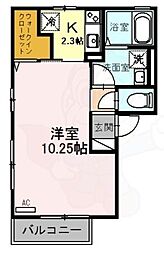 アペルトコートA棟 1Kの間取図画像