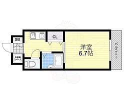 エクセレント上新11 1Kの間取図画像