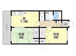 山口マンション 2DKの間取図画像