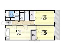 ローレルハイツ 2DKの間取図画像
