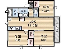 楢の木武庫之荘 3LDKの間取図画像