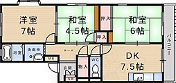 タウンハイツ武庫之荘 3DKの間取図画像