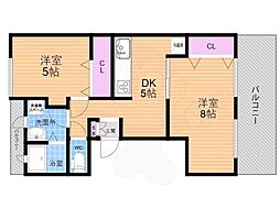 カサベラ武庫荘 2DKの間取図画像