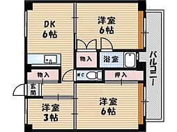 ビレッジハウス常吉2号 3DKの間取図画像
