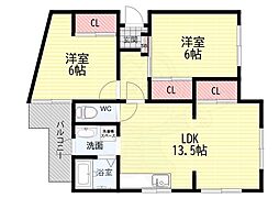 ハイツプラム塚口 2LDKの間取図画像