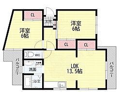 ハイツプラム塚口 2LDKの間取図画像