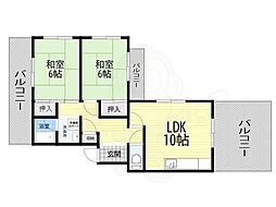 福月マンション 2LDKの間取図画像