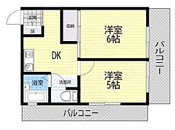 プチシャルマン東町 2DKの間取図画像
