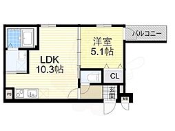 フジパレス十三イースト 2階1LDKの間取り