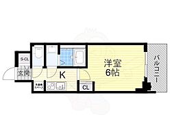 プランドール新北野 1Kの間取図画像