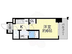 エスリード大阪デュアルゲート 1Kの間取図画像