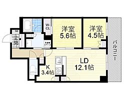 ジオタワー大阪十三 2LDKの間取図画像