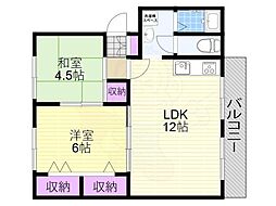 新北野コーポA棟 2LDKの間取図画像