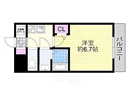 セオリー大阪フルール 1Kの間取図画像