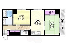 ユニーブル新大阪 2DKの間取図画像
