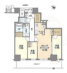 ジオタワー大阪十三 3LDKの間取図画像
