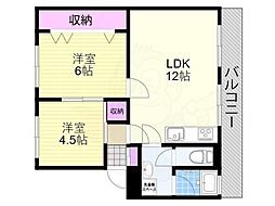 新北野コーポA棟 2LDKの間取図画像