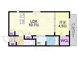Kanon神崎川 1LDKの間取図画像