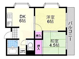 タクティ三津屋 2DKの間取図画像