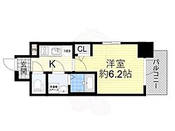 エスリード大阪デュアルゲート 1Kの間取図画像