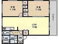 玉造鋼業庄村ハイツA 2LDKの間取図画像