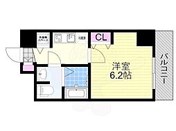 セオリー大阪フルール 1Kの間取図画像