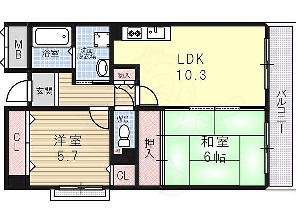 グレーシィ喜連2 ｜大阪府大阪市平野区喜連西１丁目(賃貸マンション2LDK・6階・55.44㎡)の写真 その2