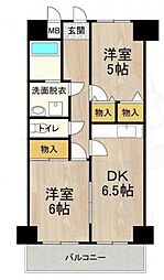 デイグラン長居公園 2DKの間取図画像