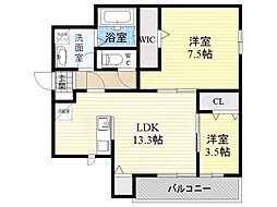 グランコート 2LDKの間取図画像