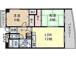 パストラル長原 2LDKの間取図画像