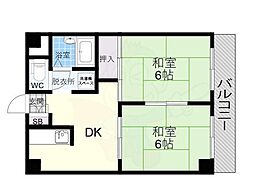 リベラルパレス平野 2DKの間取図画像