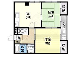 オーシャンビュー喜連西 2DKの間取図画像