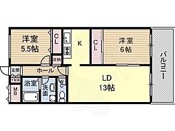 フィオリーレDENO 2LDKの間取図画像