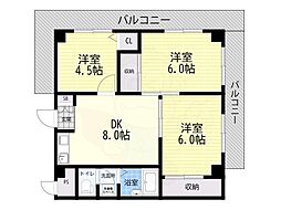リベラルパレス平野 3DKの間取図画像