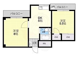 シャトー平野 2DKの間取図画像