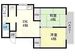 ラカーサ駒川中野 2DKの間取図画像