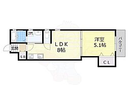 クリエオーレ瓜破東 1LDKの間取図画像