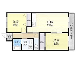 コンチネンタル西脇 2LDKの間取図画像