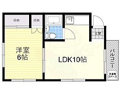 隆起ハイツ 1LDKの間取図画像