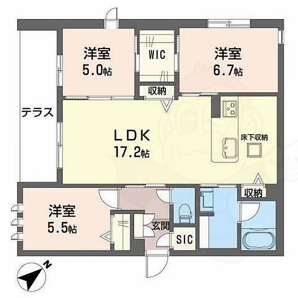 大阪府茨木市春日３丁目(賃貸マンション3LDK・1階・77.05㎡)の写真 その2