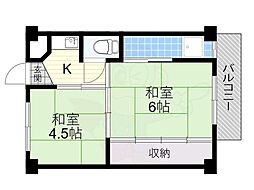 JR東海道・山陽本線 摂津富田駅 徒歩23分の賃貸マンション 2階2Kの間取り