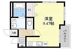 大阪モノレール彩都線 阪大病院前駅 徒歩8分の賃貸マンション 3階ワンルームの間取り