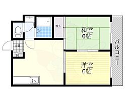 摂津第7マンション 2DKの間取図画像