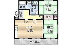 シャンテ並木1 2LDKの間取図画像