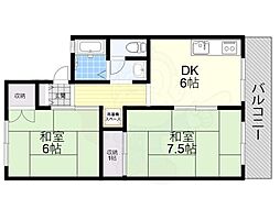 第2内の瀬ハイツ 2DKの間取図画像