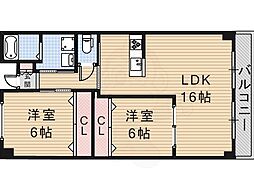 クリスタルコート茨木三島丘 2LDKの間取図画像