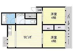 コーポラス摂津 2LDKの間取図画像